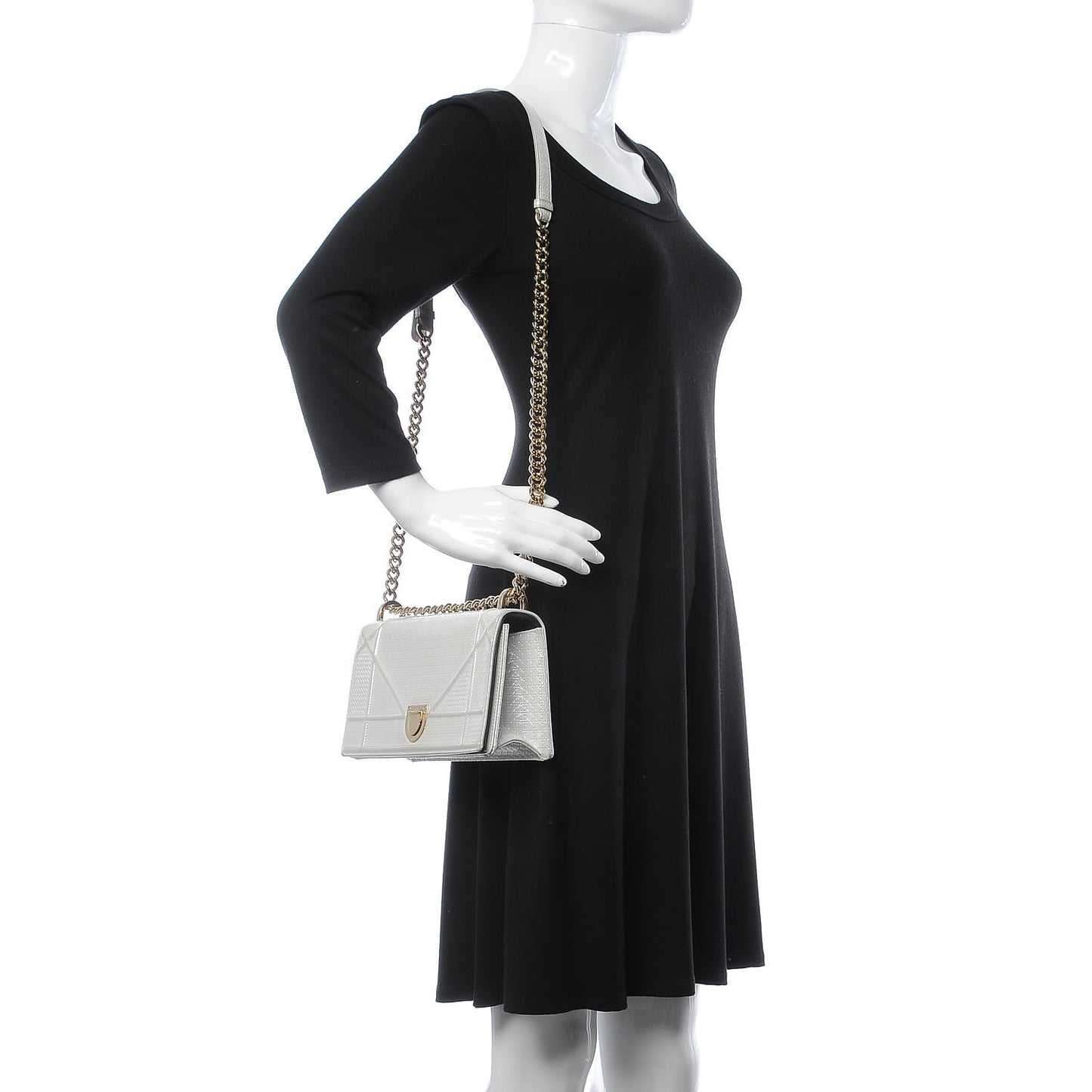 Patent Micro-Cannage Small Diorama Flap Bag White