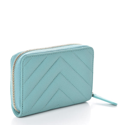 Chanel Caviar Flat Chevron Quilted Zip Coin Purse Green 3 of 8