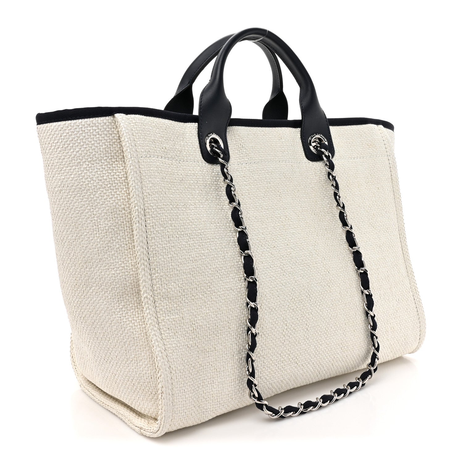 Chanel Woven Straw Raffia Medium Deauville Tote White Navy 3 of 11