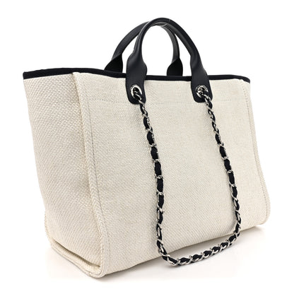 Chanel Woven Straw Raffia Medium Deauville Tote White Navy 3 of 11