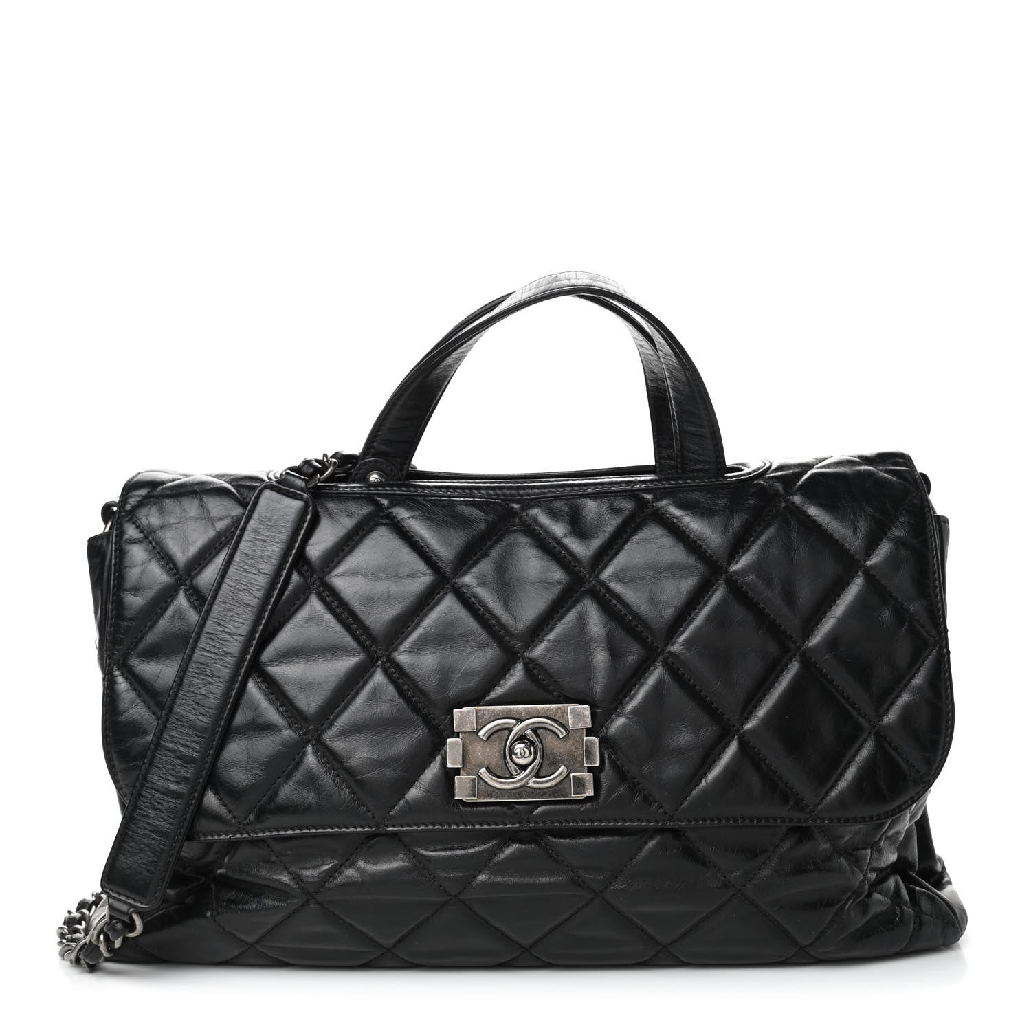 Chanel Glazed Calfskin Boy Satchel Flap Black 1 of 5