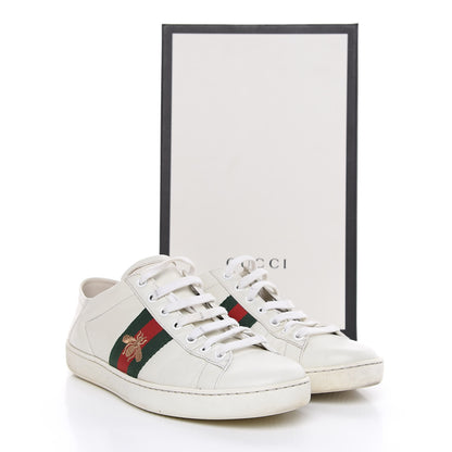 Gucci Calfskin Web Bee Embroidered Womens Ace Sneakers 38 White Green 12 of 17