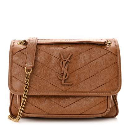 Saint Laurent Crinkled Calfskin Matelasse Monogram Baby Niki Chain Satchel Light Caramel 1 of 10
