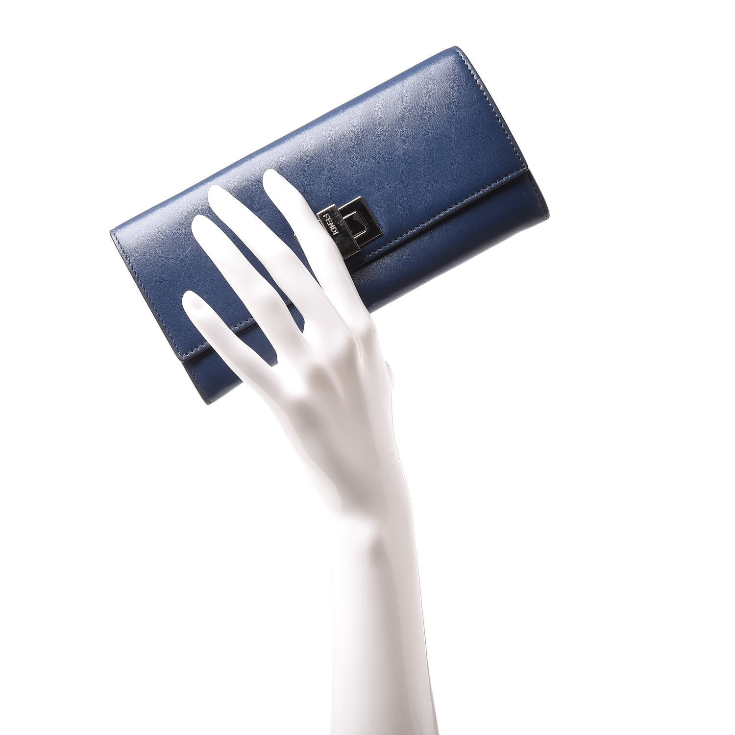 Fendi Vitello Century Bi-Color Peekaboo Continental Wallet Blue Carbone 2 of 11