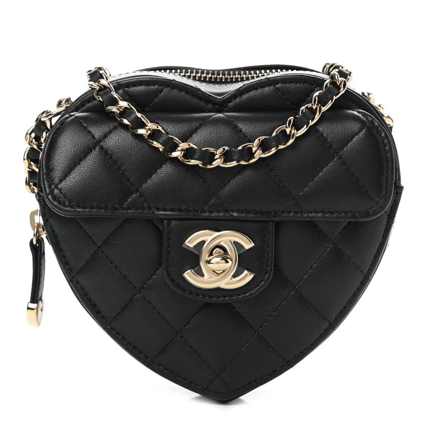 Lambskin Quilted CC In Love Heart Clutch With Chain Black