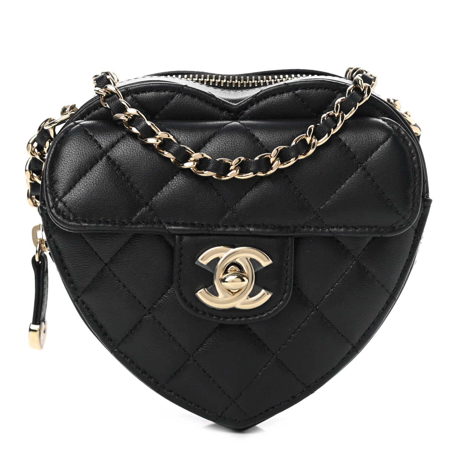 Chanel Lambskin Quilted CC In Love Heart Clutch With Chain Black 1 of 9