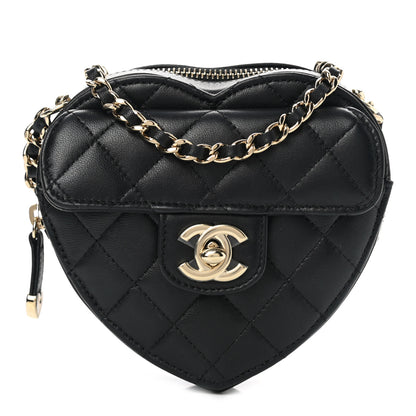 Chanel Lambskin Quilted CC In Love Heart Clutch With Chain Black 1 of 9