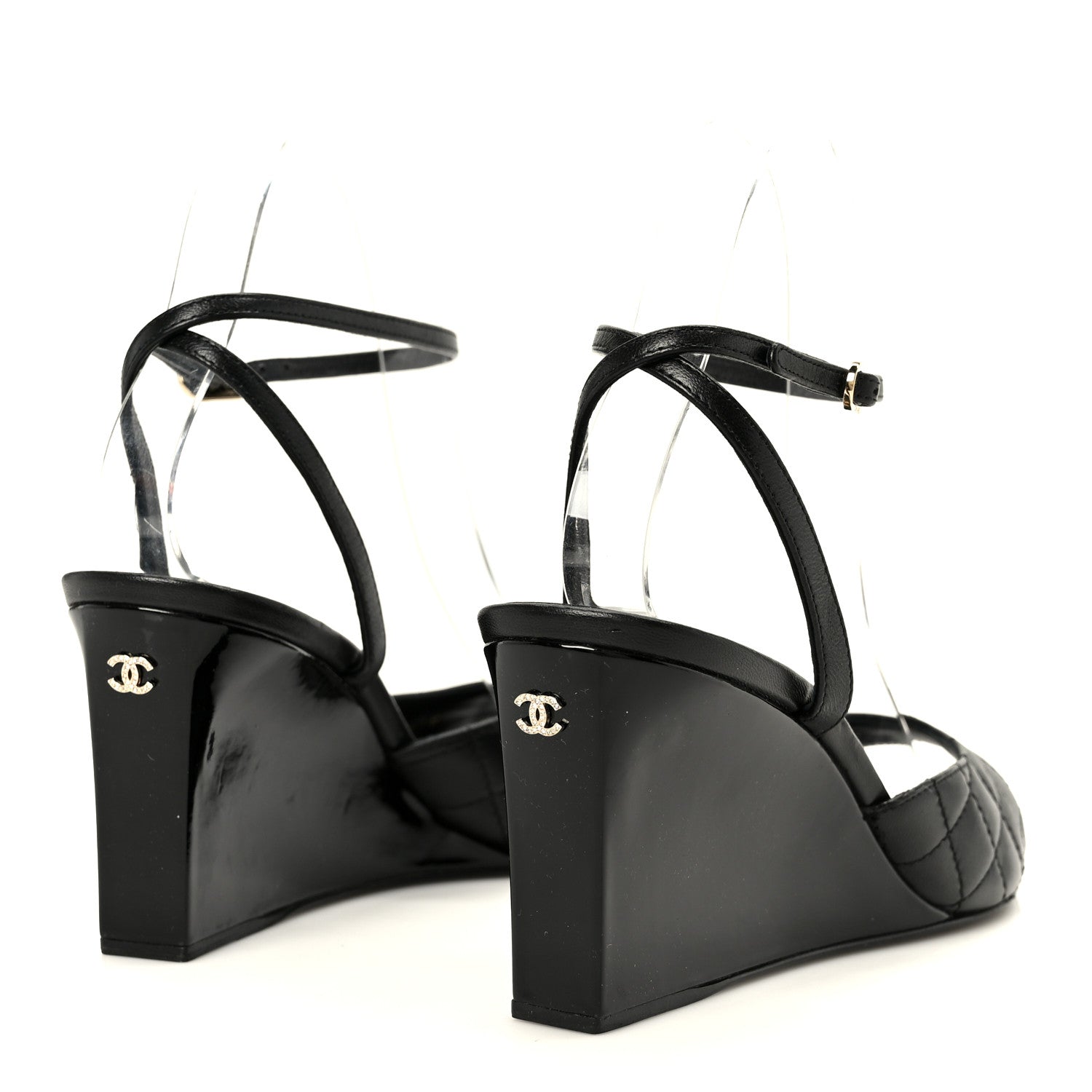 Chanel Lambskin Patent Quilted Wedge Sandals  38 Black 5 of 9