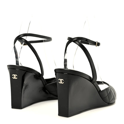 Chanel Lambskin Patent Quilted Wedge Sandals  38 Black 5 of 9