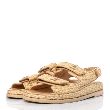 Chanel Braided Fabric Velcro Dad Sandals 37.5 Beige 3 of 11
