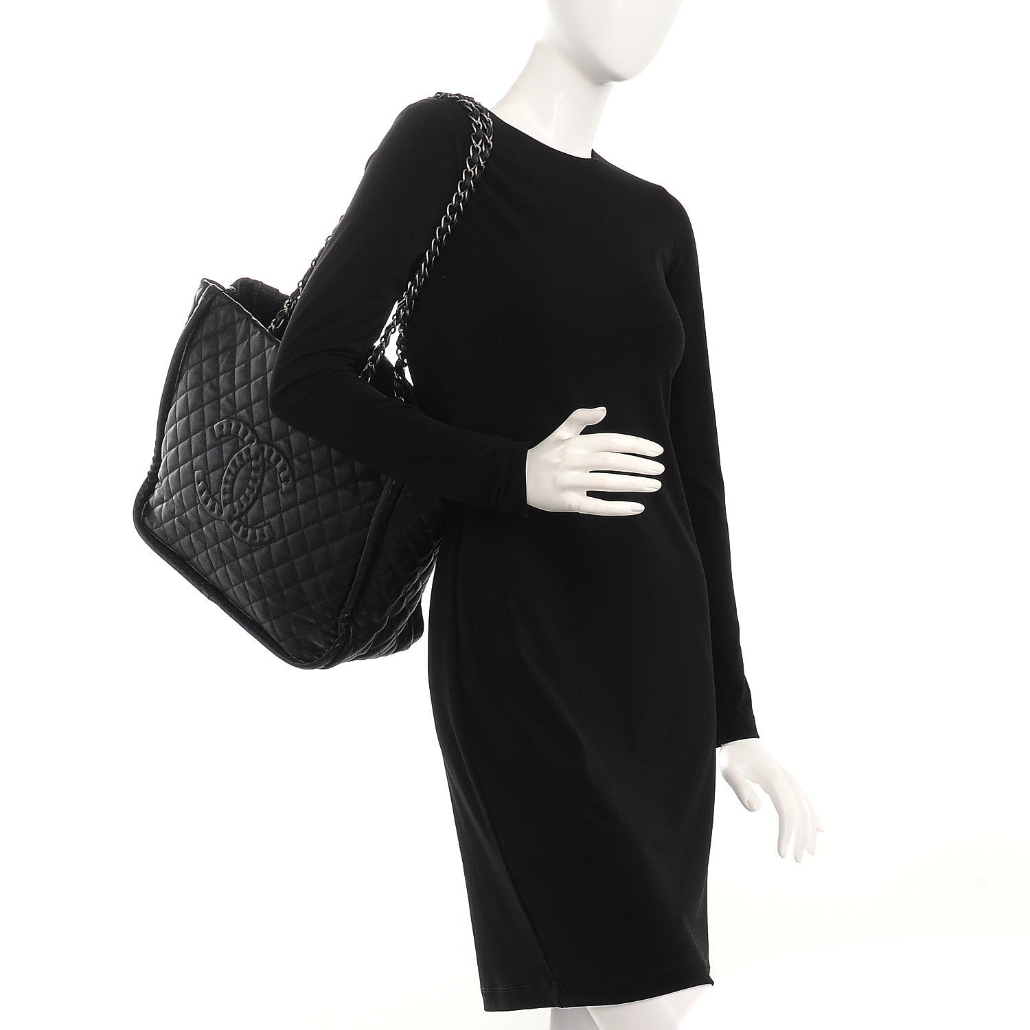 Chanel Calfskin Quilted Large Istanbul Tote Black 2 of 8