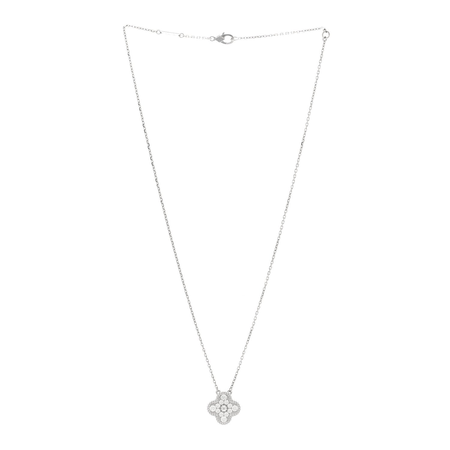 Van Cleef & Arpels 18K White Gold Diamond Vintage Alhambra Pendant Necklace 5 of 9