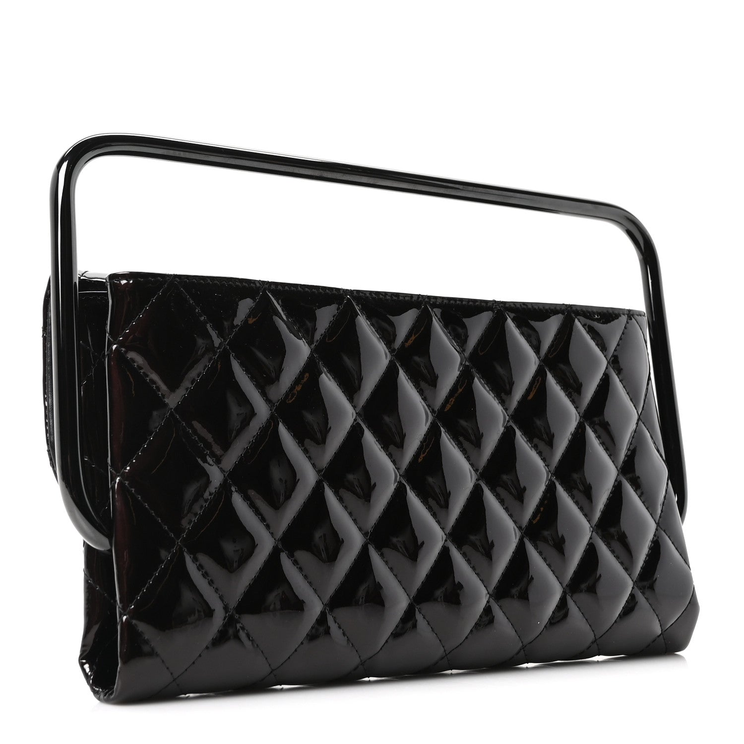 Chanel Patent Calfskin Quilted Metal Handle Clutch So Black 3 of 9