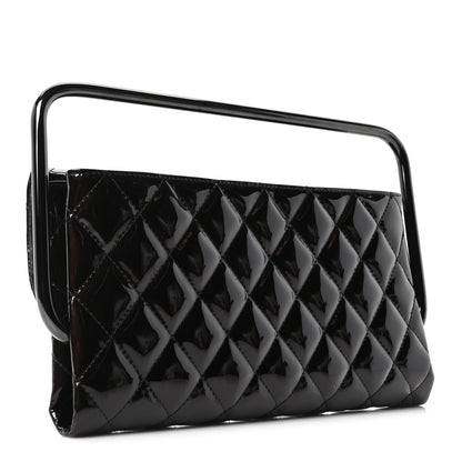 Chanel Patent Calfskin Quilted Metal Handle Clutch So Black 3 of 9