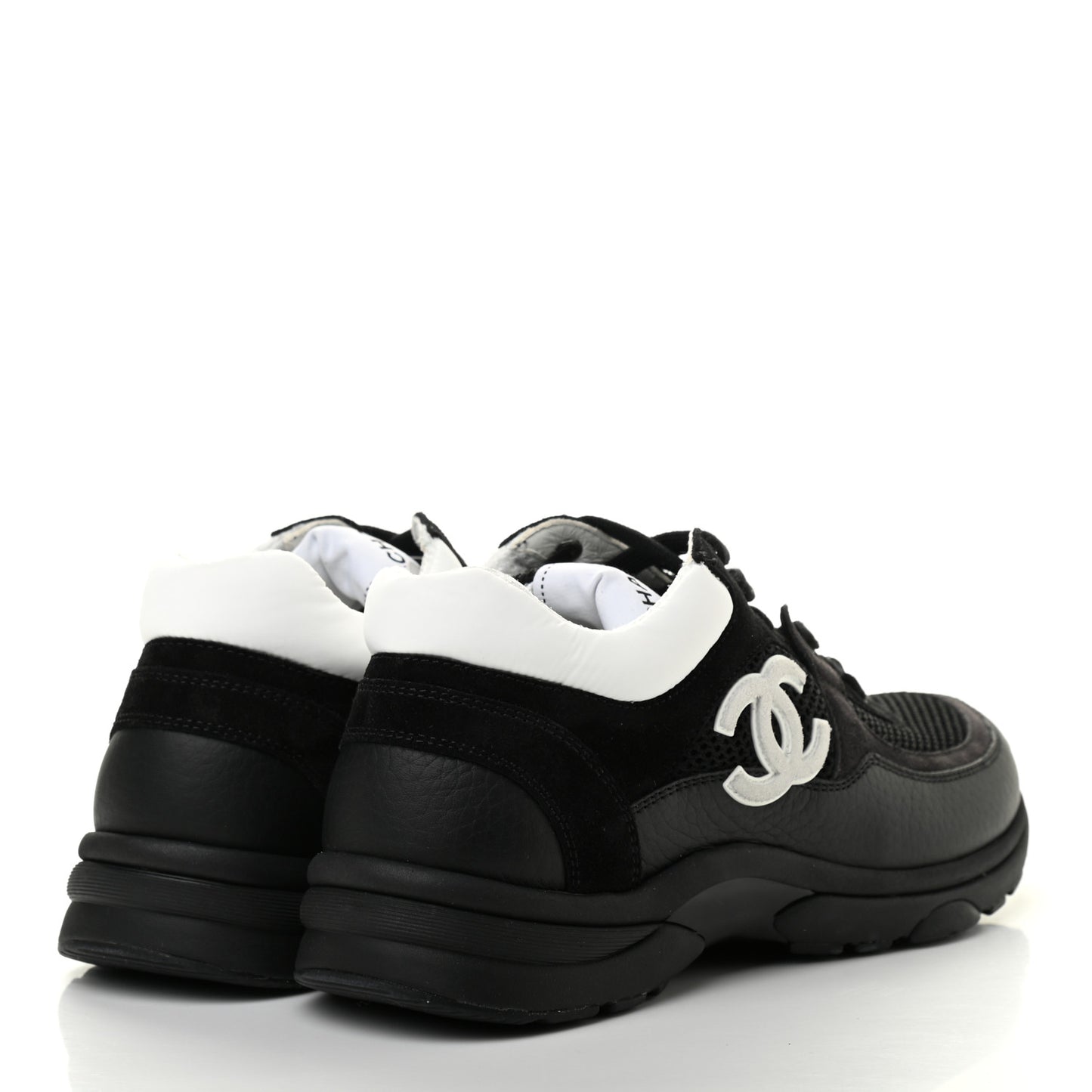 Mesh Suede Grained Calfskin Womens CC Sneakers 37 Black White