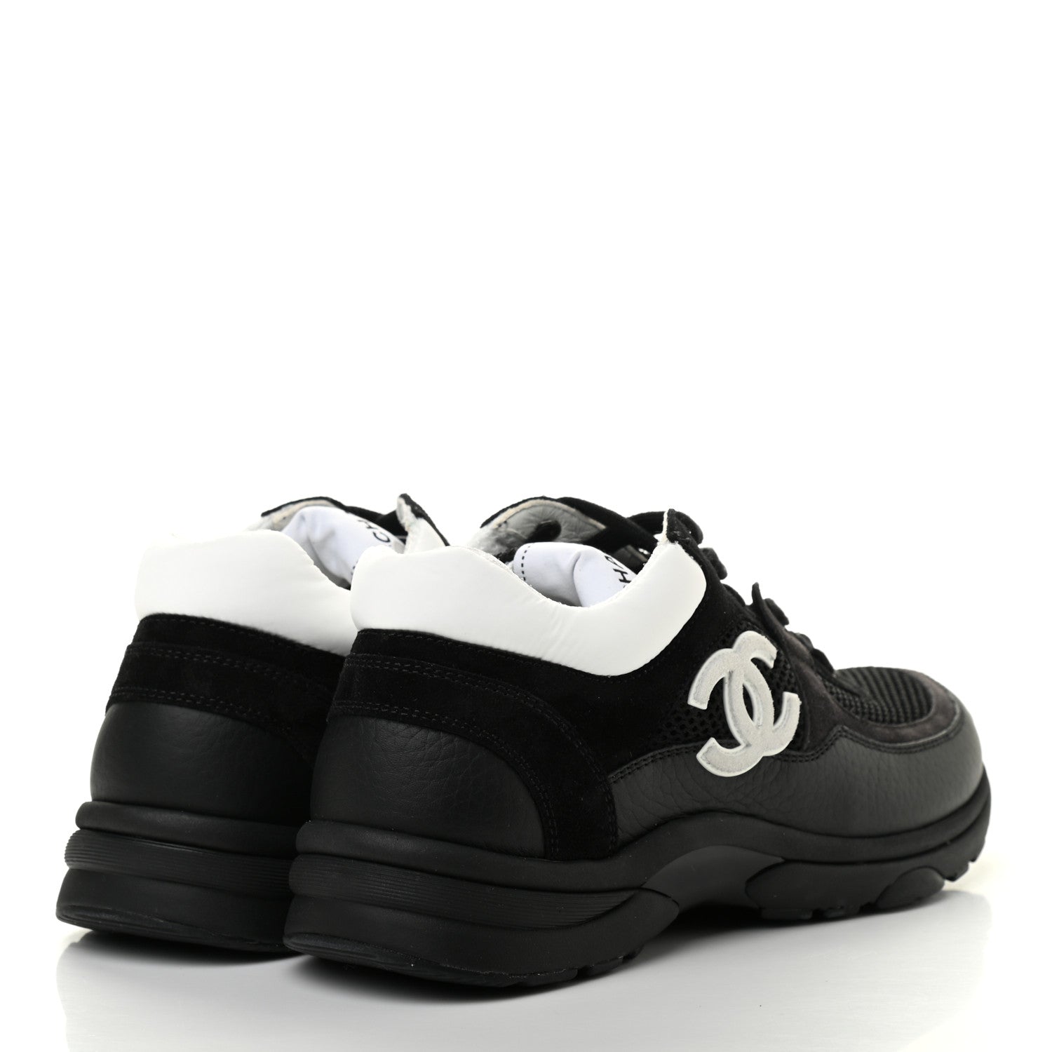 Chanel Mesh Suede Grained Calfskin Womens CC Sneakers 37 Black White 3 of 6