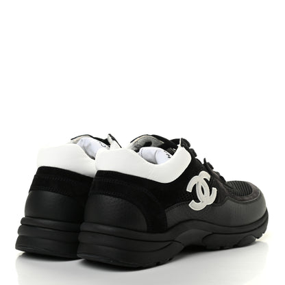 Chanel Mesh Suede Grained Calfskin Womens CC Sneakers 37 Black White 3 of 6