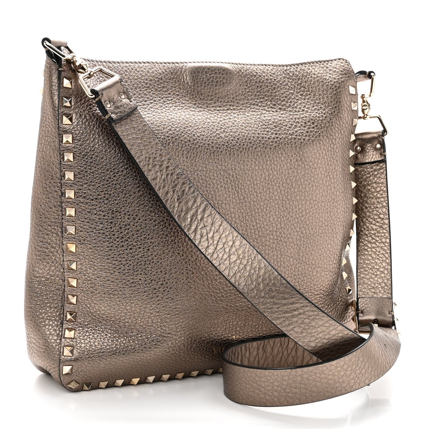 Metallic Pebbled Calfskin Large Rockstud Flip-Lock Messenger Bag Sasso