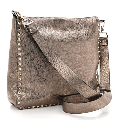 Valentino Garavani Metallic Pebbled Calfskin Large Rockstud Flip-Lock Messenger Bag Sasso 3 of 10