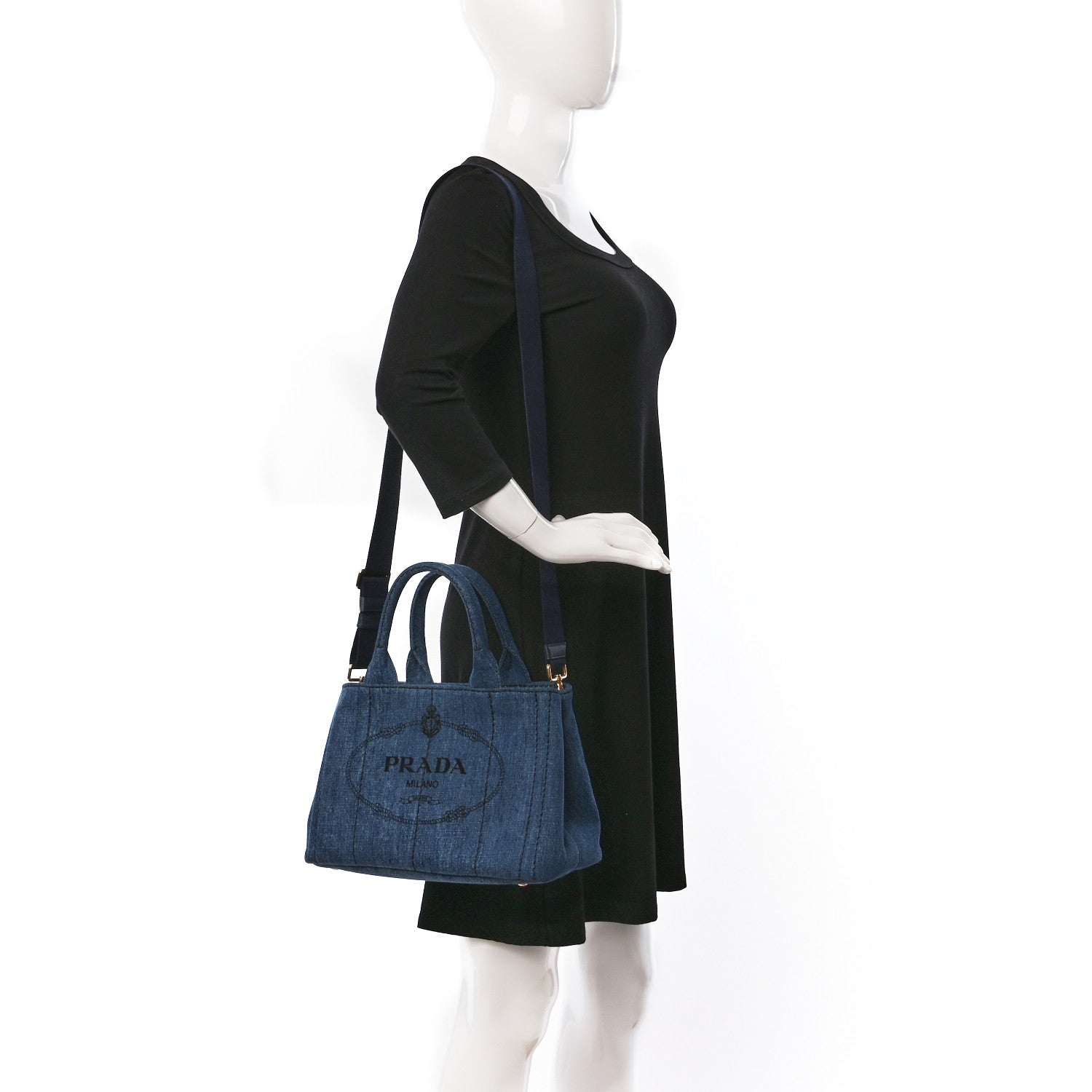 Prada Denim Small Logo Tote Bleu 2 of 8