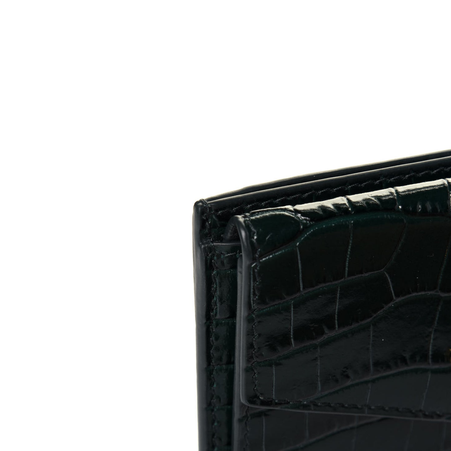 Calfskin Crocodile Embossed Uptown Monogram Card Case Dark Green