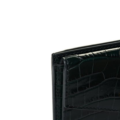 Saint Laurent Calfskin Crocodile Embossed Uptown Monogram Card Case Dark Green 11 of 12