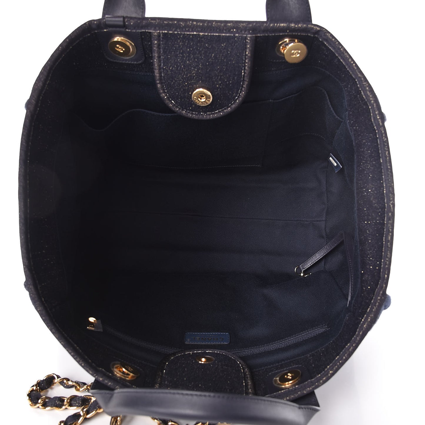 Lurex Canvas Medium Deauville Tote Navy Blue Gold