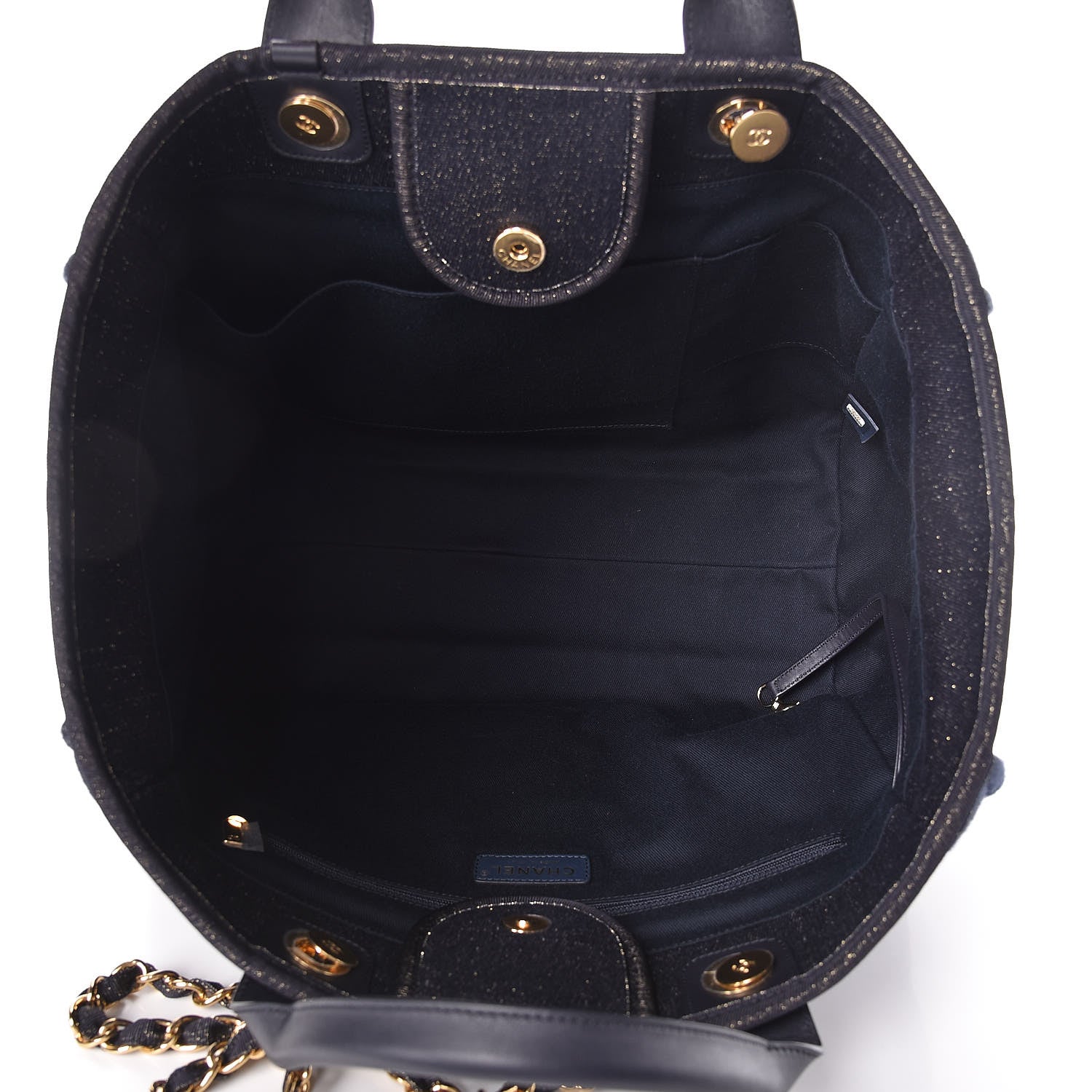 Chanel Lurex Canvas Medium Deauville Tote Navy Blue Gold 5 of 11