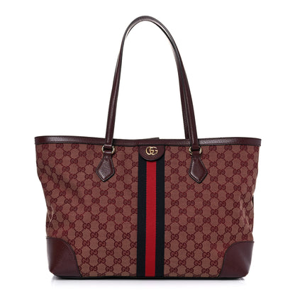 Gucci Monogram Textured Dollar Calfskin Web Medium Ophidia Shopping Tote Sahara Rubino Chardonnay 1 of 16