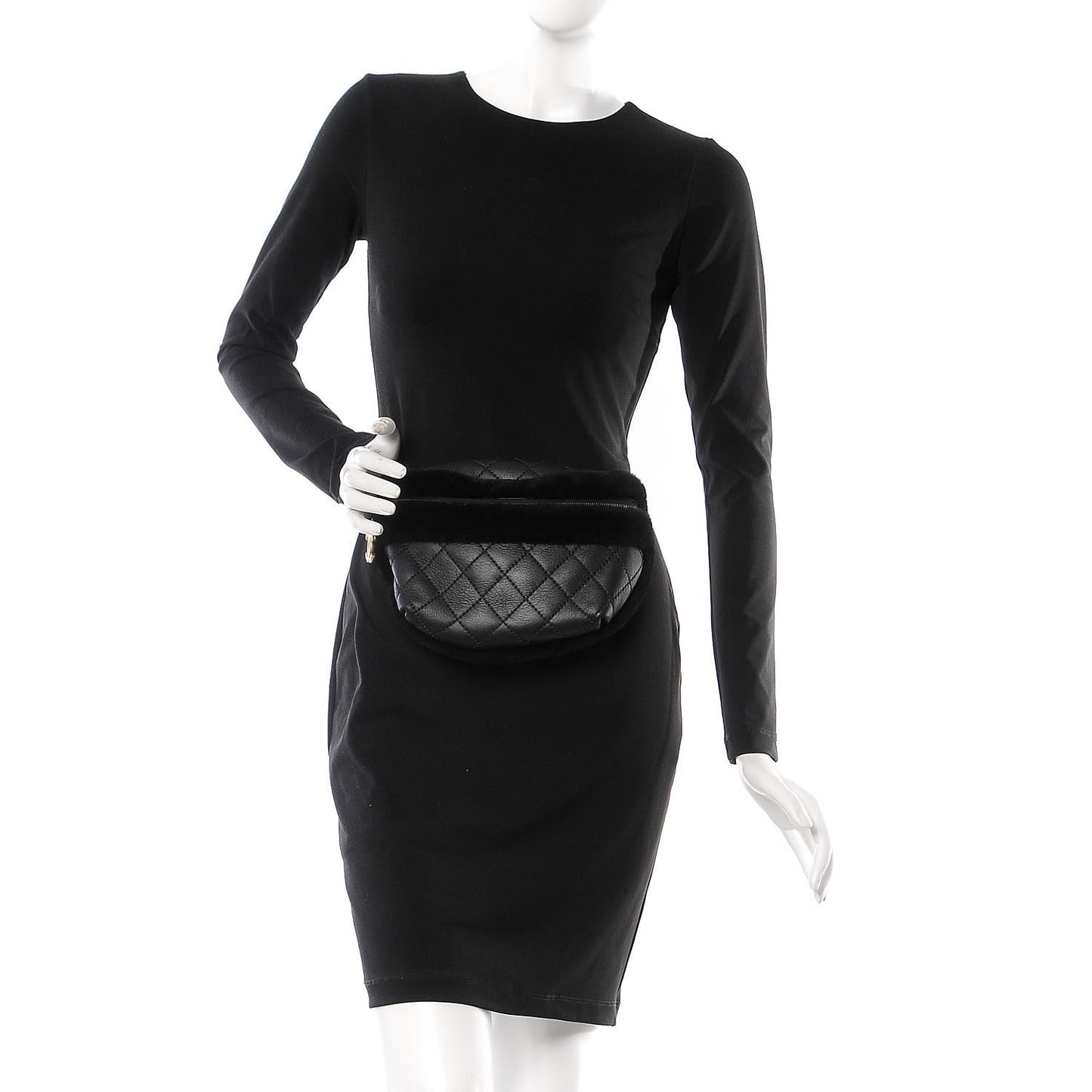 Calfskin Fur Quilted Waist Bag Fanny Pack Black