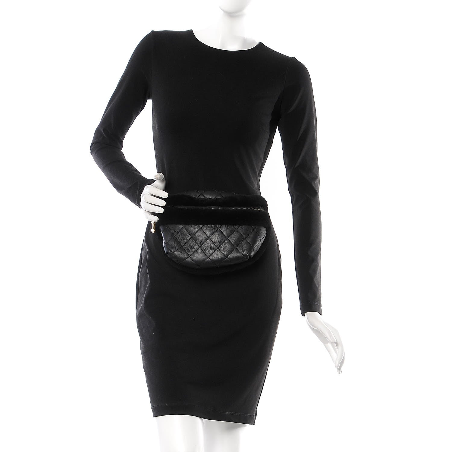 Chanel Calfskin Fur Quilted Waist Bag Fanny Pack Black 2 of 8