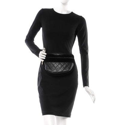 Chanel Calfskin Fur Quilted Waist Bag Fanny Pack Black 2 of 8