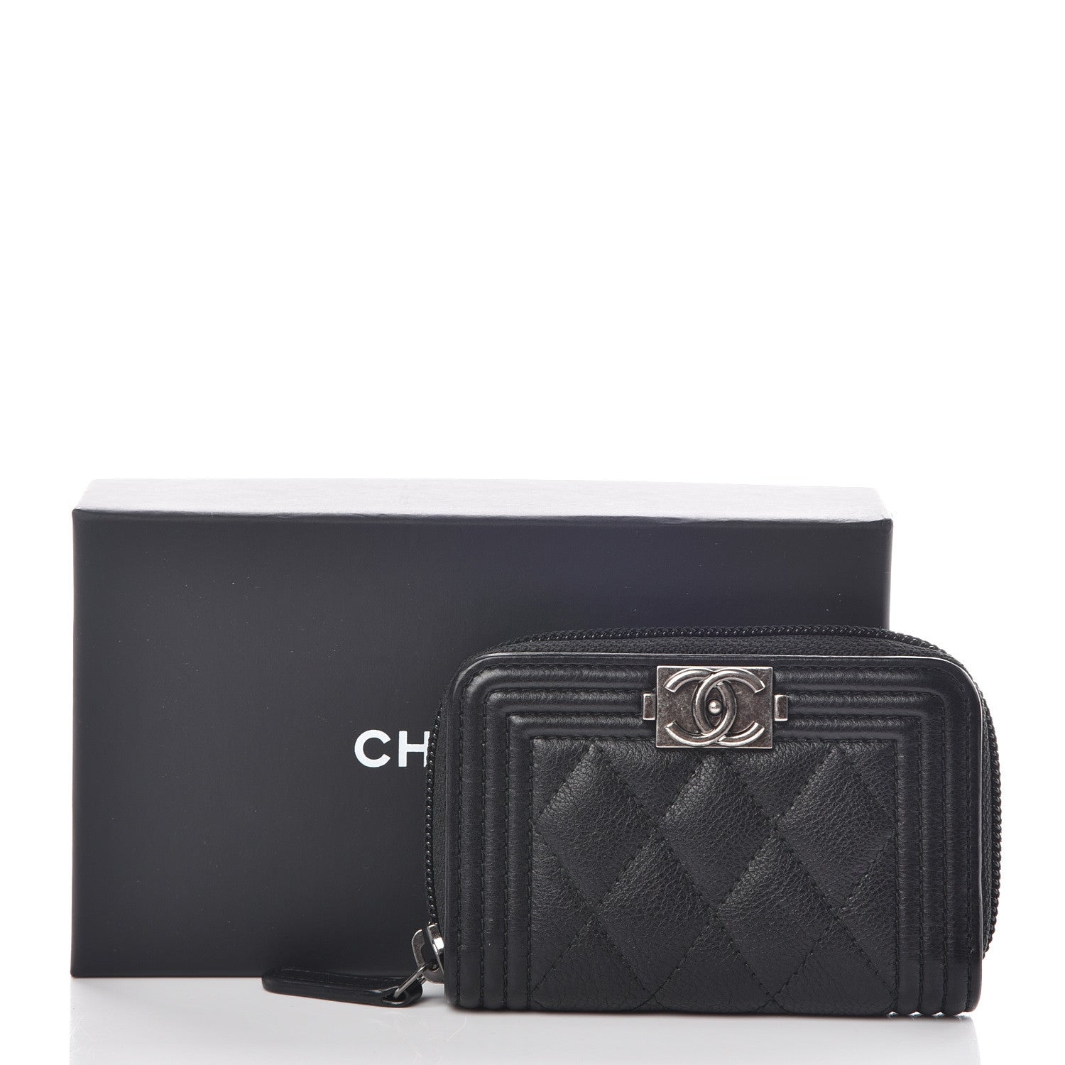 Chanel Calfskin Quilted Boy Zip Around Coin Purse Wallet Black 9 of 9