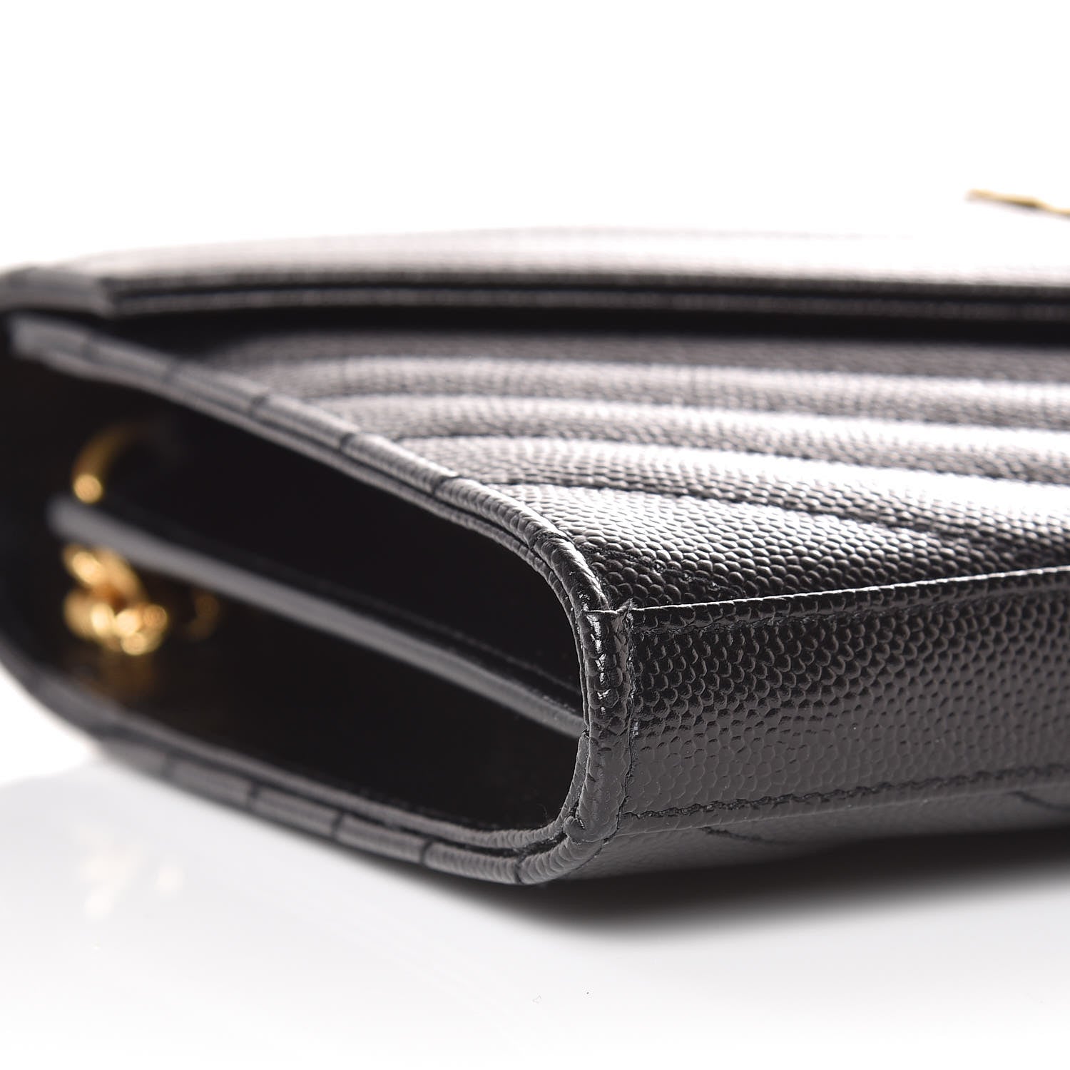 Saint Laurent Grain De Poudre Matelasse Chevron Monogram Chain Wallet Black 7 of 8