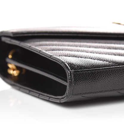 Saint Laurent Grain De Poudre Matelasse Chevron Monogram Chain Wallet Black 7 of 8