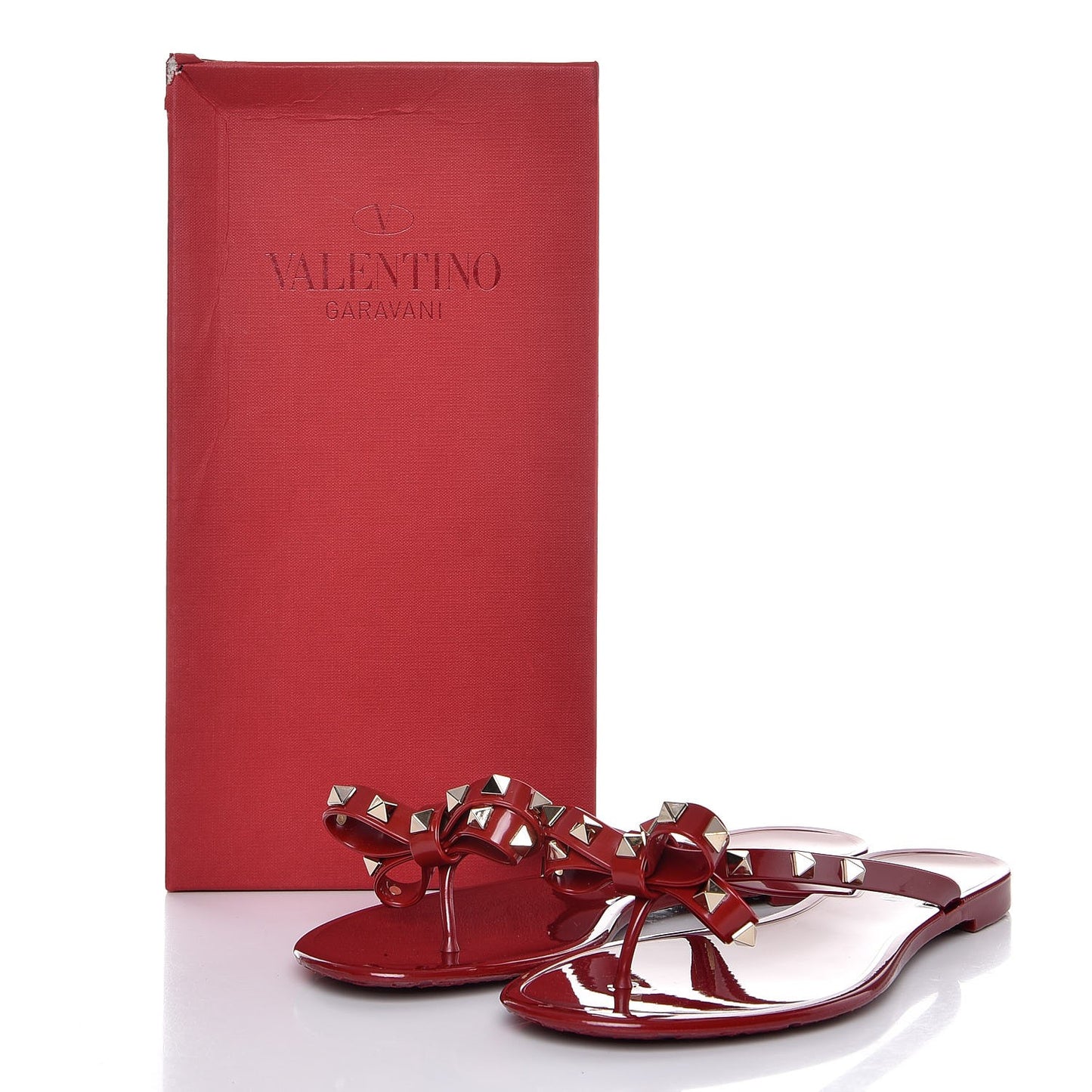 PVC Jelly Rockstud Bow Thong Sandals 40 Rubino