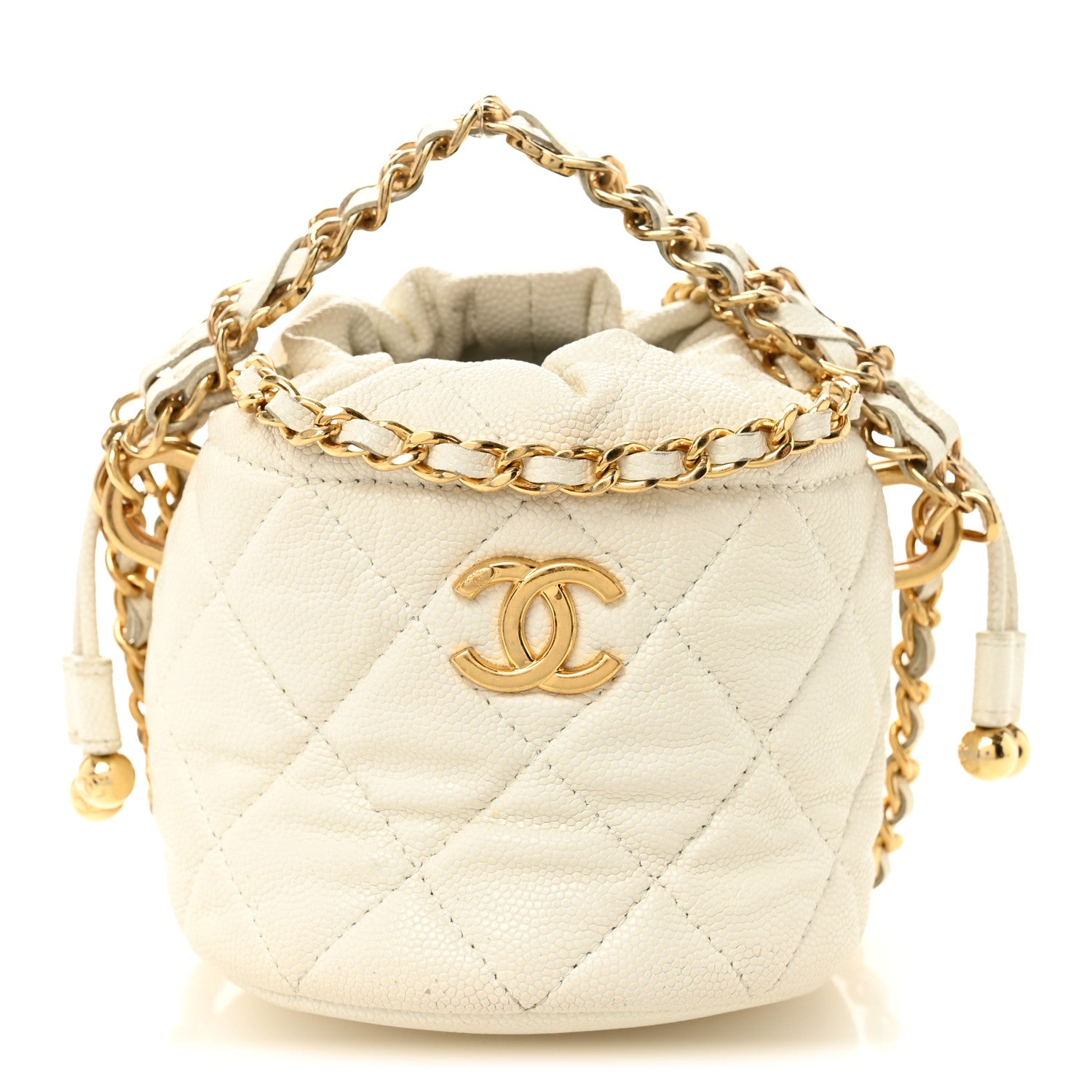 Chanel Caviar Quilted Coco First Bucket Clutch With Chain White 1 of 10