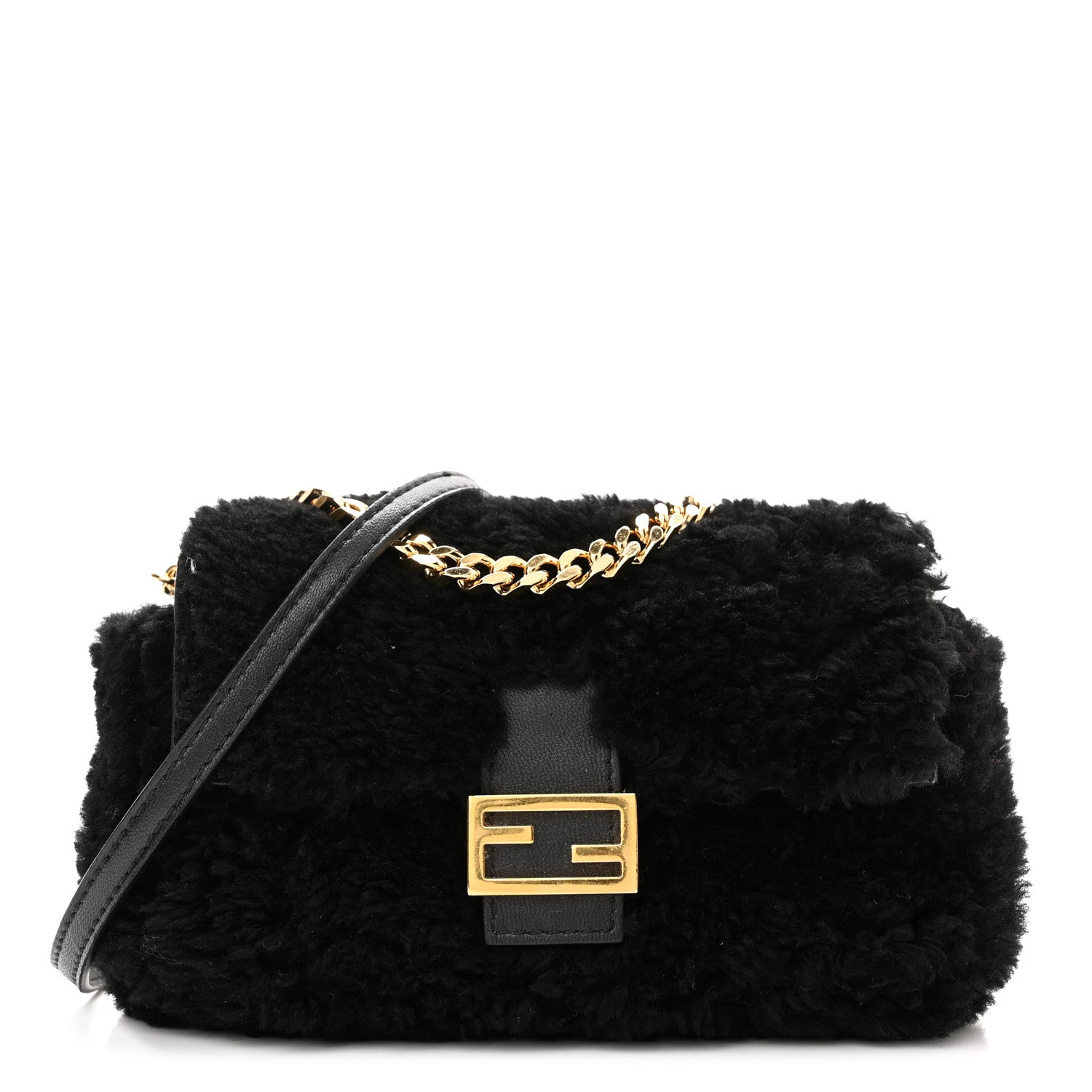 Fendi Shearling Shiny Nappa Micro Baguette Black 1 of 10