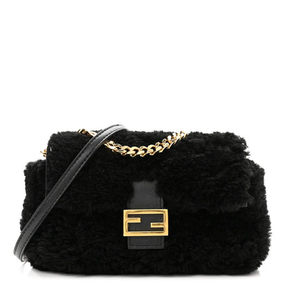 Fendi Shearling Shiny Nappa Micro Baguette Black 1 of 10