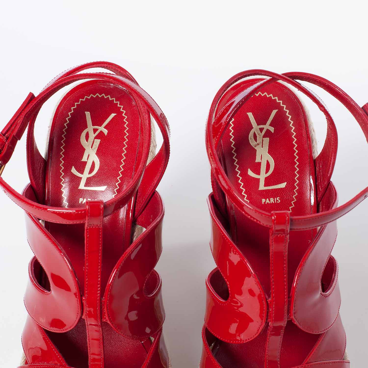 Saint Laurent Patent Saint Malo Platform Espadrille Wedge Sandals 38 NEW Red 8 of 10