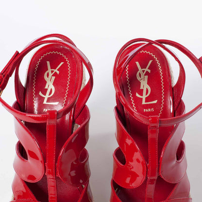 Saint Laurent Patent Saint Malo Platform Espadrille Wedge Sandals 38 NEW Red 8 of 10
