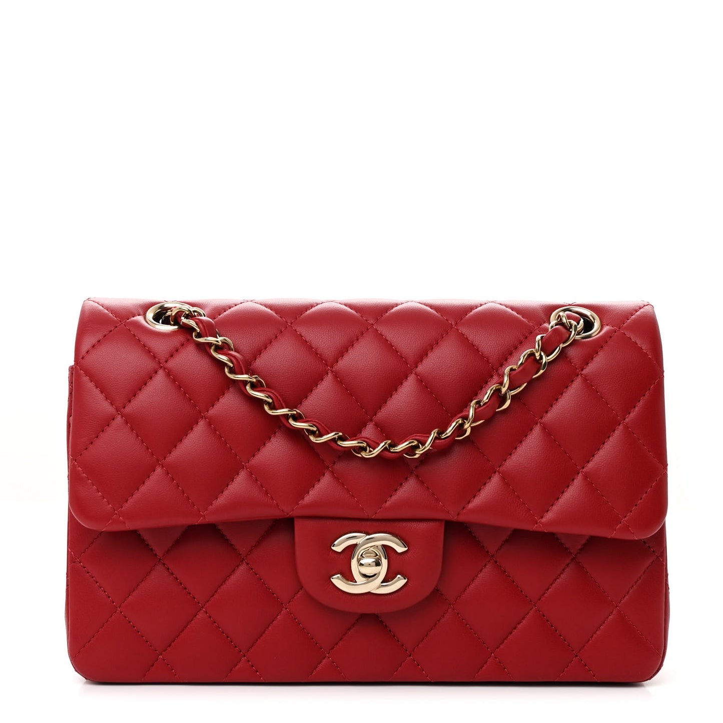 Lambskin Quilted Small Double Flap Red
