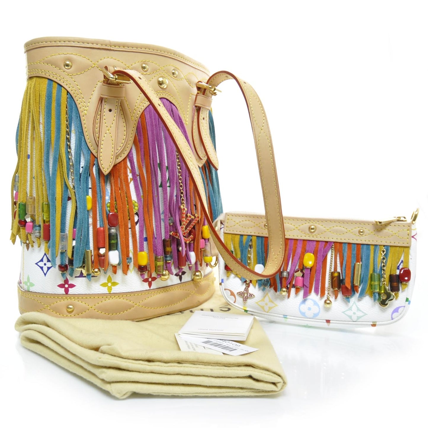 Monogram Multicolor Fringe Bucket White