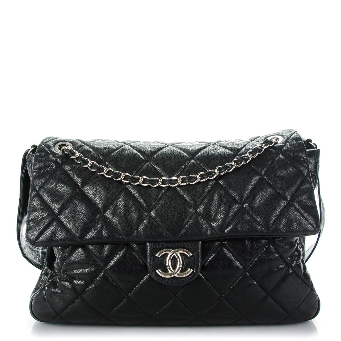 Glazed Caviar Quilted Stretch Spirit Messenger Bag Black