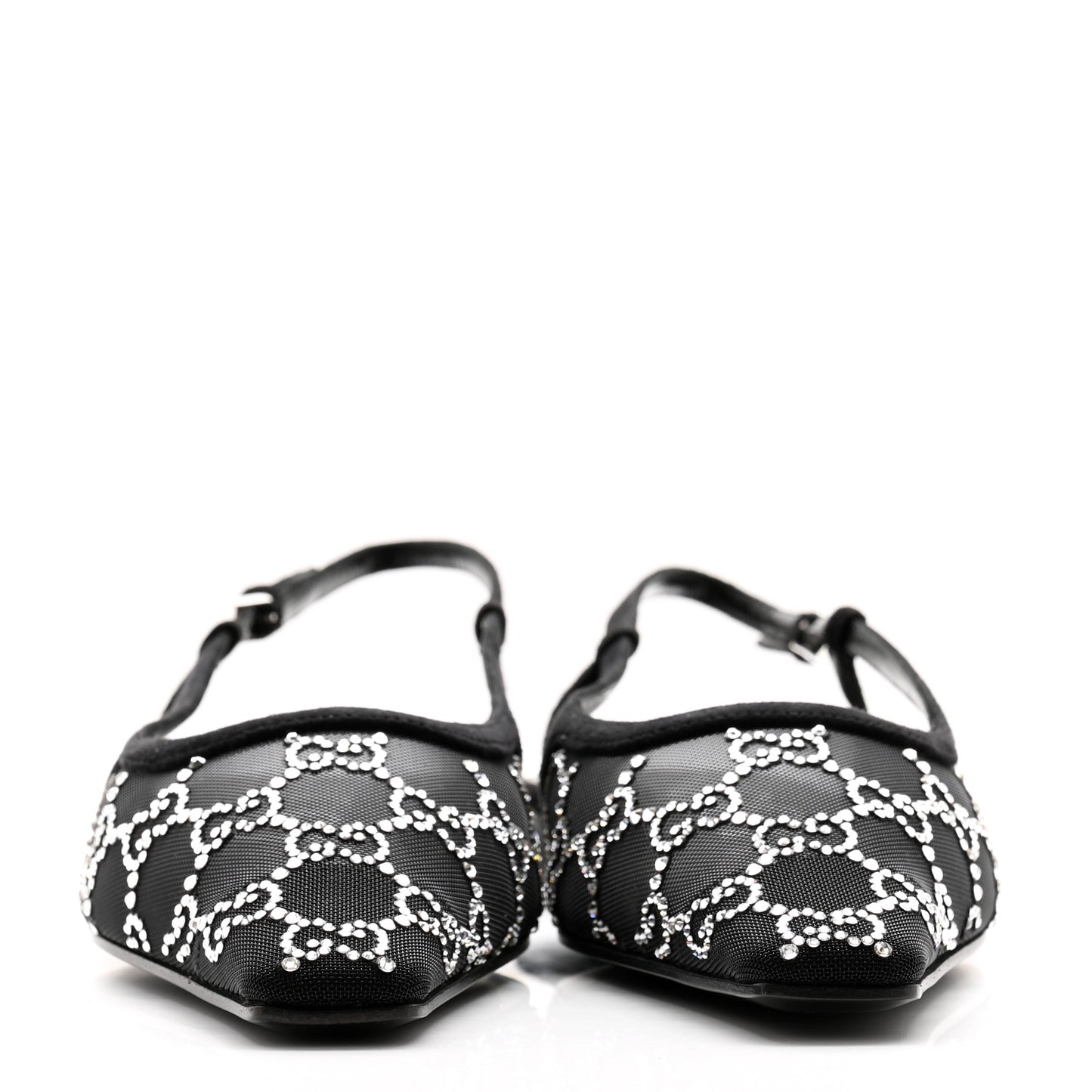 Tela Retino Kid Scamosciato Crystal GG Monogram Square G Slingback Flat 38 Black