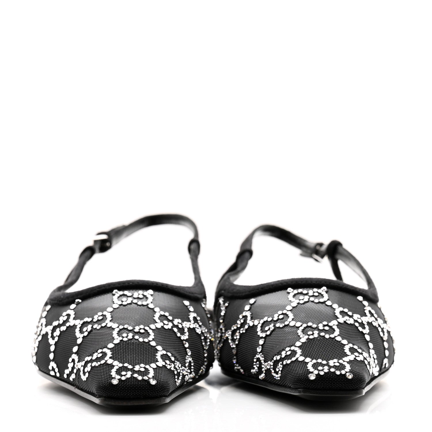Gucci Tela Retino Kid Scamosciato Crystal GG Monogram Square G Slingback Flat 38 Black 2 of 8