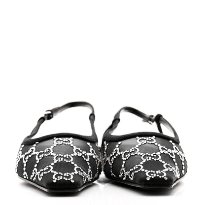 Gucci Tela Retino Kid Scamosciato Crystal GG Monogram Square G Slingback Flat 38 Black 2 of 8