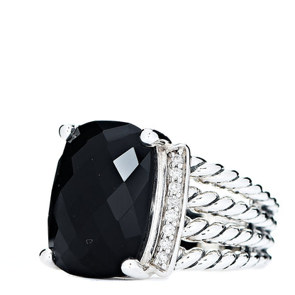 David Yurman Sterling Silver Diamond Black Onyx 16mm Wheaton Ring 54 6.75 2 of 4