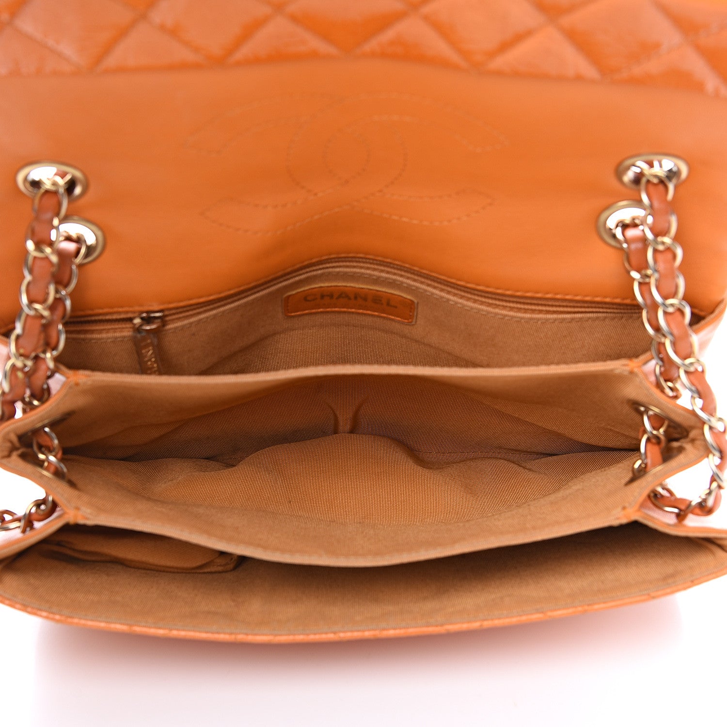 Chanel Patent Quilted 3 Pocket Accordion Flap Orange 4 of 12