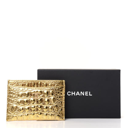 Chanel Metallic Calfskin Crocodile Embossed Cocodile Card Holder Gold 8 of 8
